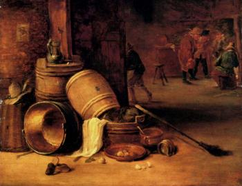 小大衛 特尼爾斯 An Interior Scene With Pots Barrels Baskets Onions And Cabbages 小大衛 特尼爾斯 An Interior Scene With Pots Barrels Baskets Onions And Cabbages